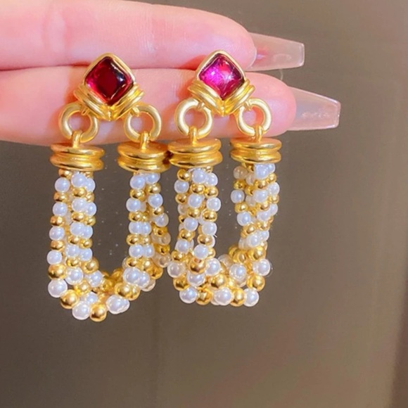 Vintage Medieval Style Pearl Beads Tassel Drop Earrings With S925 Silver Needle - Picture 3 of 16